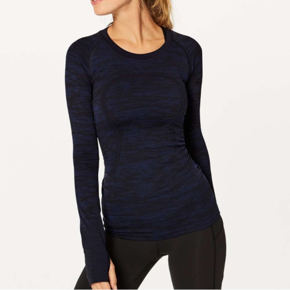 Lululemon Swiftly Tech Long Sleeve Crew in Midnight Navy/Psychic/Black